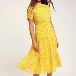 Floral Dressed Up Yellow Floral Print Midi Dress